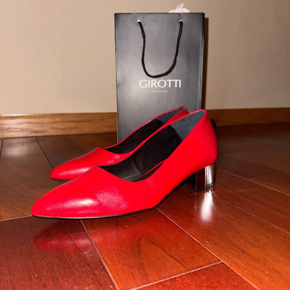 GIROTTI METALLIC LEATHER BLOCK HEEL SHOES